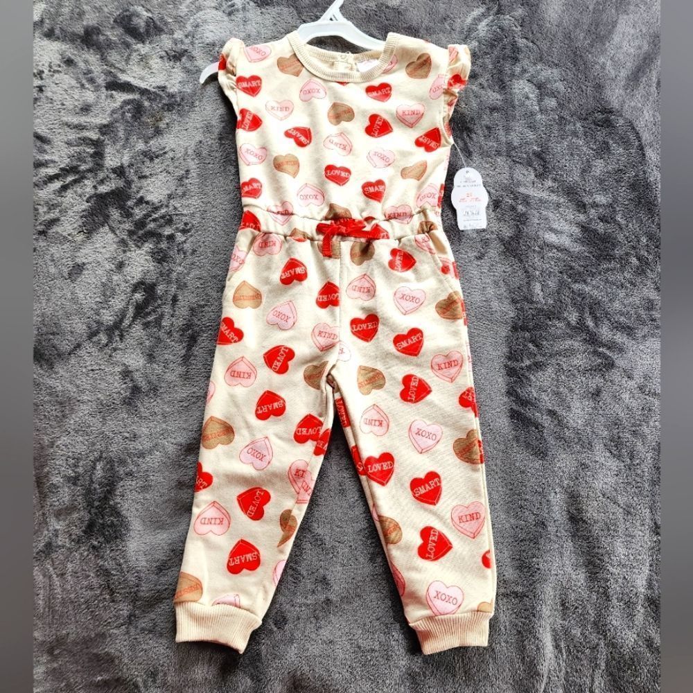 NEW toddler girl Valentine's day/ spring/ summer Hearts Romper Sizes 2T 3T 4T - Picture 2 of 7